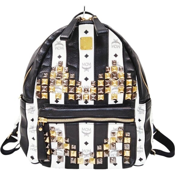 (L5) Authentic MCM Backpack Bag Black PVC Luxury Vintage Designer Handbag - Picture 1 of 9